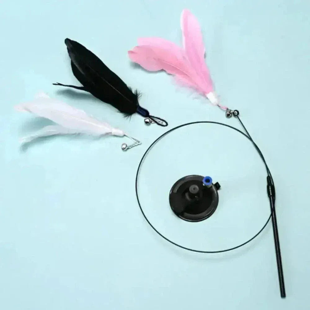 Cat feather toy with suction cup