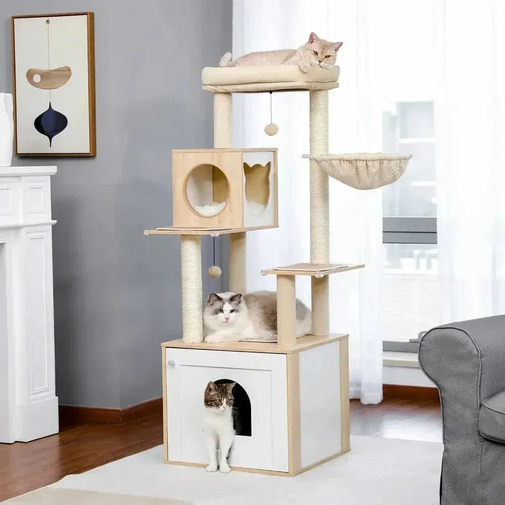 Cat tree with litter box – 2-in-1 space-saving design