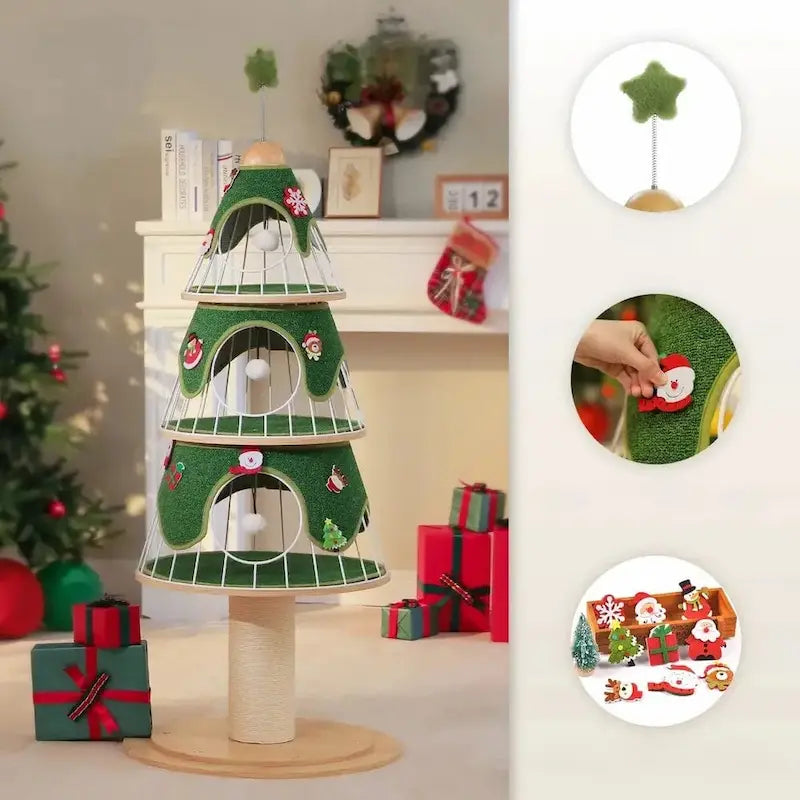 Christmas tree cat tower – festive decor & scratch post