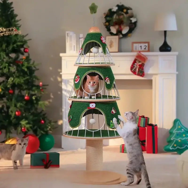 Christmas tree cat tower – festive decor & scratch post