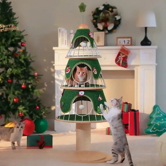 Christmas tree cat tower – festive decor & scratch post