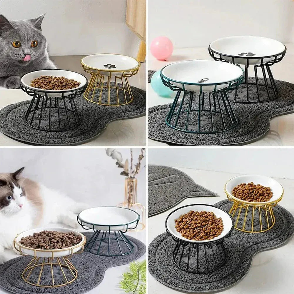 Elevated ceramic cat bowl