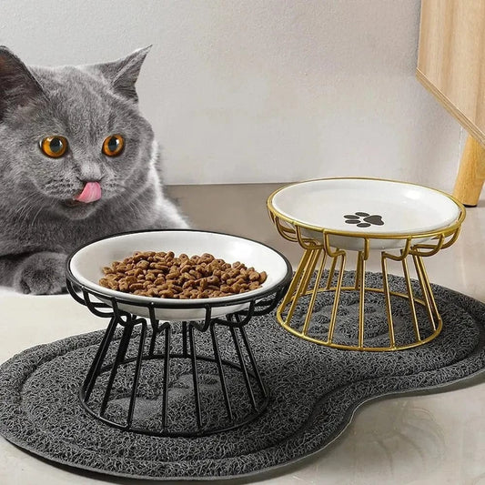 Elevated ceramic cat bowl