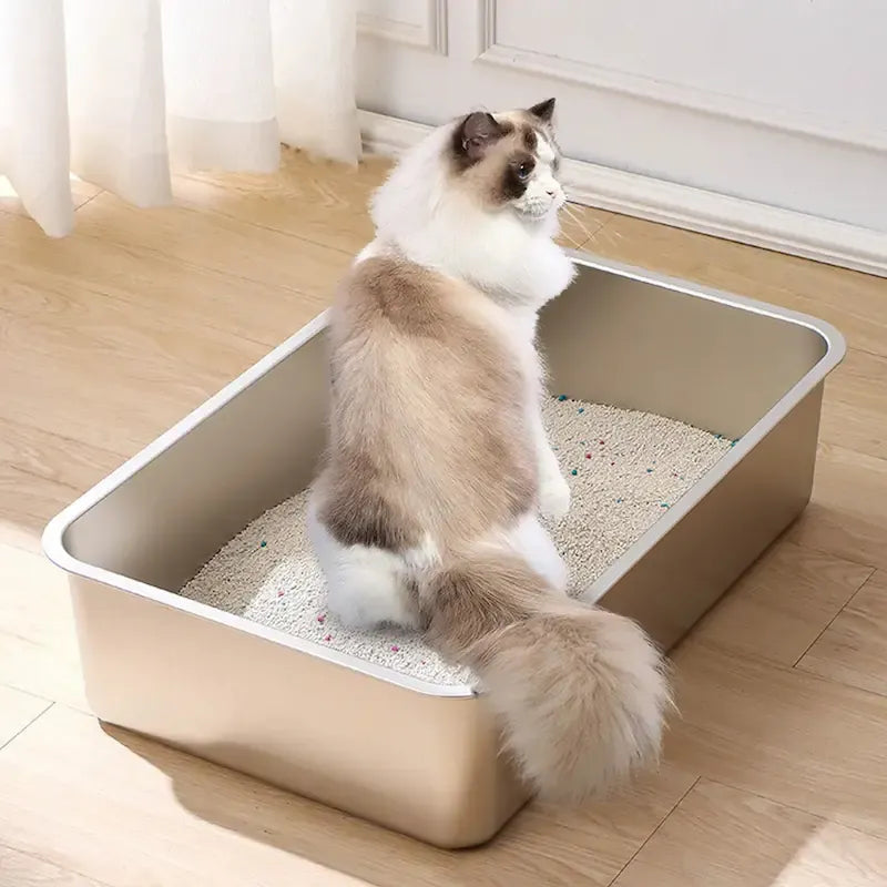 Rectangular stainless steel cat litter box