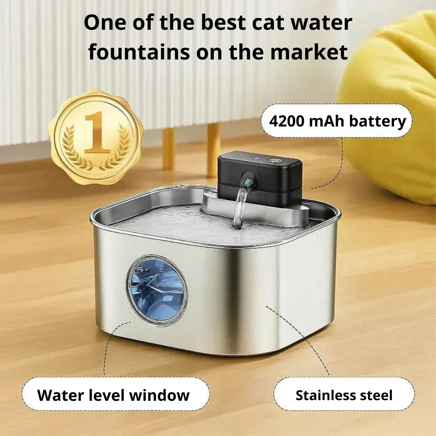 Wireless stainless steel cat water fountain